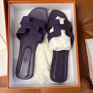 Hermes Oran shoes slides flats 42 Purple + box